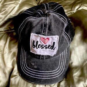 David &Young Gray Pink Blessed Distressed Adjustable Cap Cotton Blend NeverUsed